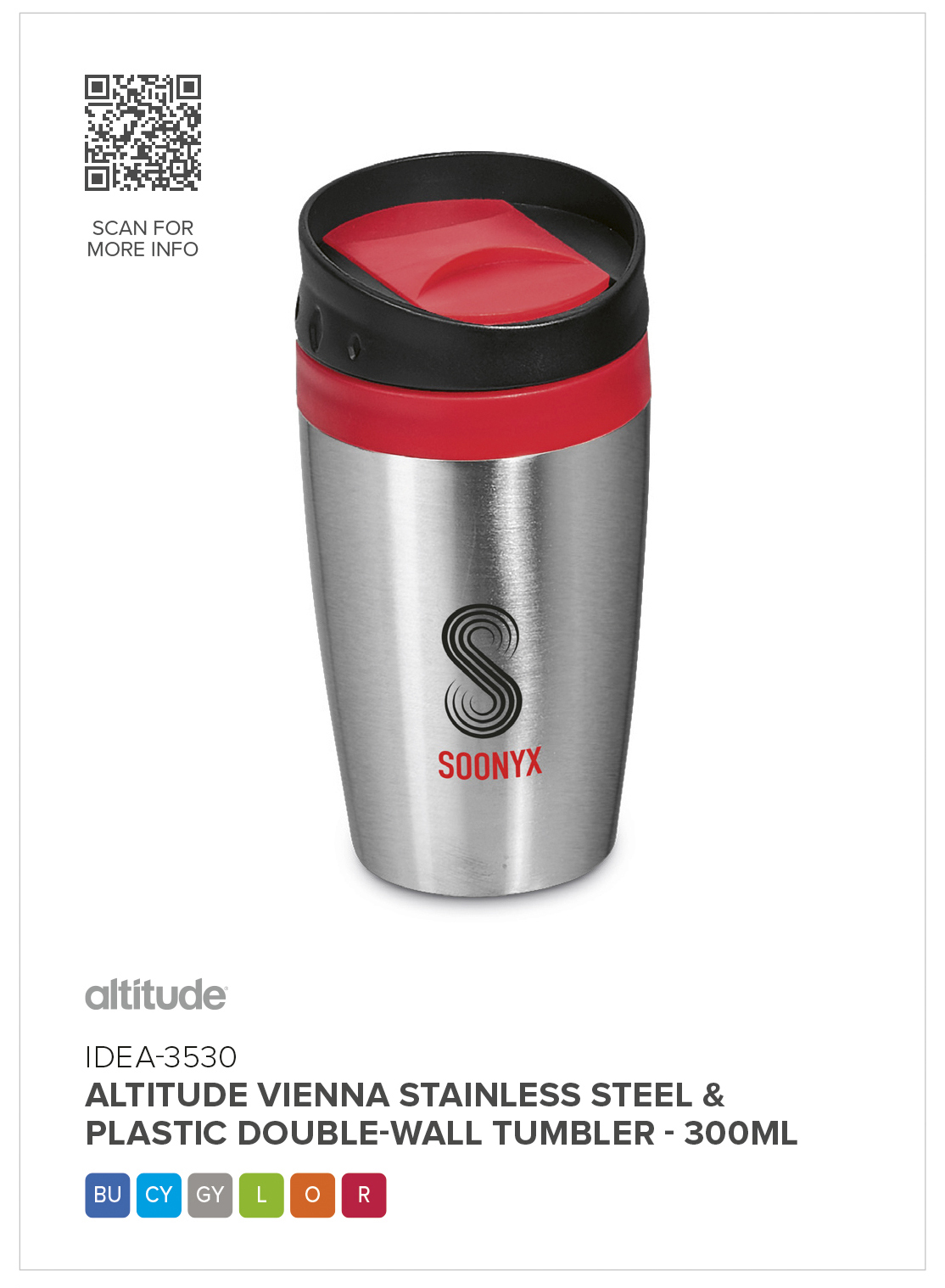 Altitude Vienna Stainless Steel & Plastic Double-Wall Tumbler - 300ml